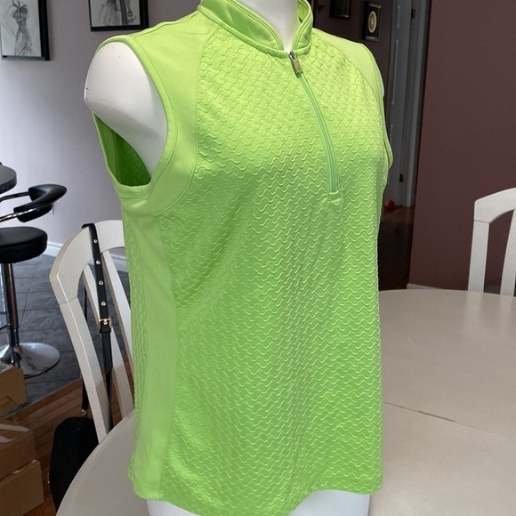 Izod Neon Green Athletic Golf Tennis Sleeveless Mock neck Top Size Large - Picture 6 of 13
